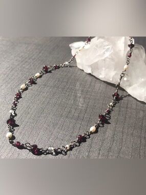 Garnet and Pearl Gemstone Beaded Necklace